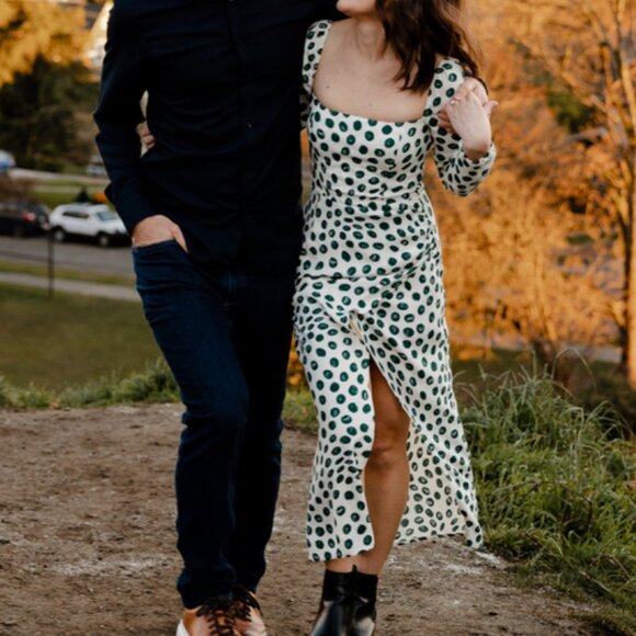 Reformation Hilda Midi Dress Tapioca Green Polka Dot Long Sleeves Wrap Style - Picture 5 of 7